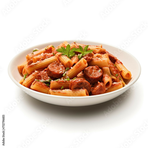 Ziti with Sausage isolated on white background