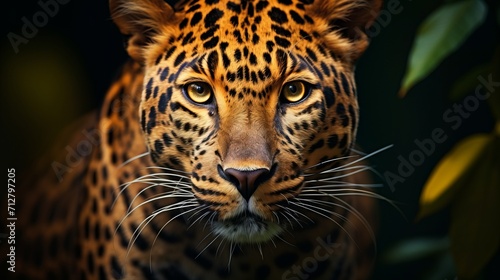 Majestic amur leopard close up portrait in natural habitat  wildlife photography