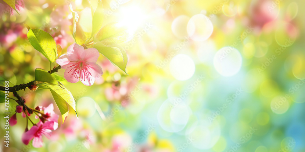 Fototapeta premium Spring Background with Cherry Blossoms and Copyspace