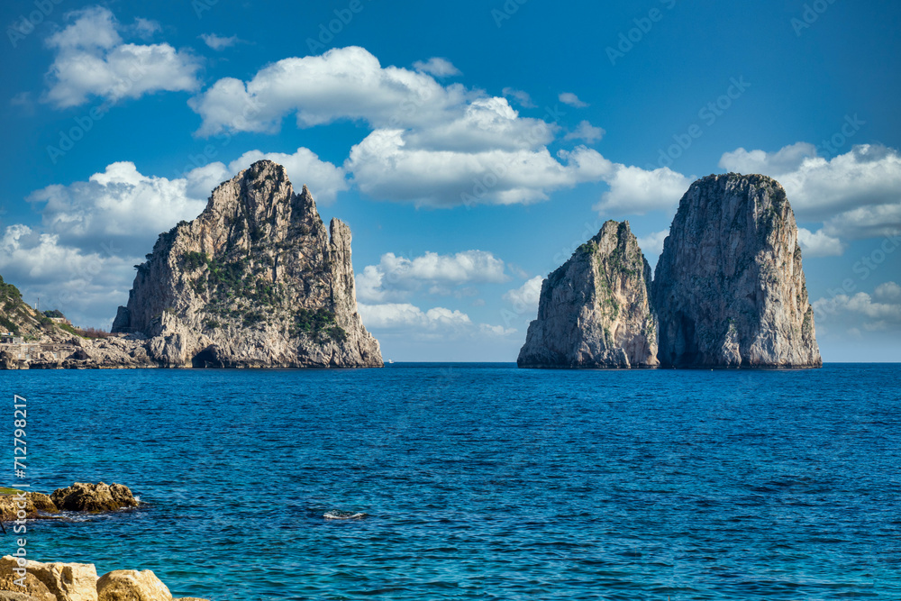 beautiful cliffs by the beach of the small marina .Island of Capri, Naples, Italy