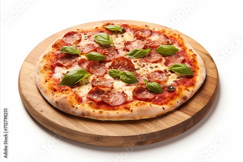 Delicious pepperoni pizza slice with mouthwatering toppings, isolated on a clean white background