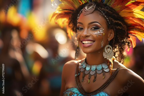 A vibrant street parade with colorful floats, dancers, and music, celebrating cultural diversity and community spirit. Concept of live parades. Generative Ai. © Sebastian