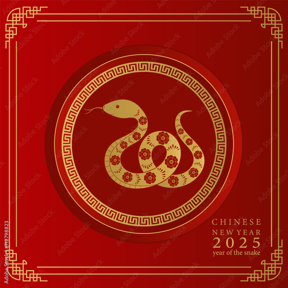 Chinese New Year 2025. Red background with golden snake. Vector illustration Chinese New Year 2025. Red background with golden snake. Vector illustration