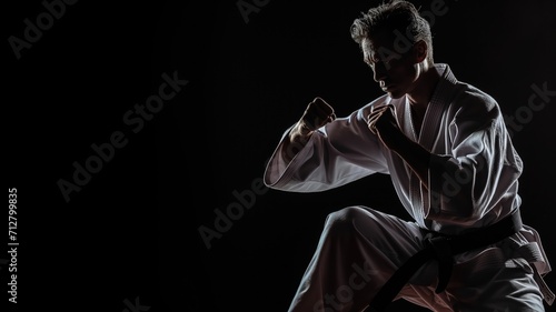 Karate practitioner posing in white gi