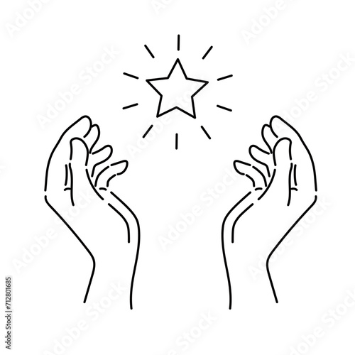 キラキラ光る星を包み込む手のイラスト　01