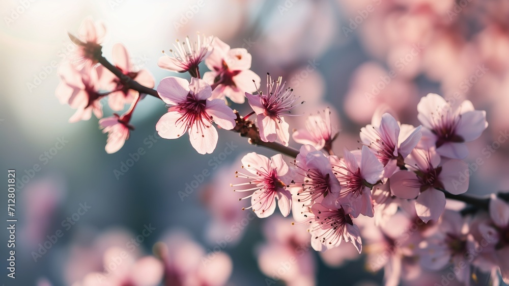 Delicate cherry blossoms in full bloom with soft light Delicate cherry blossoms in full bloom with soft light