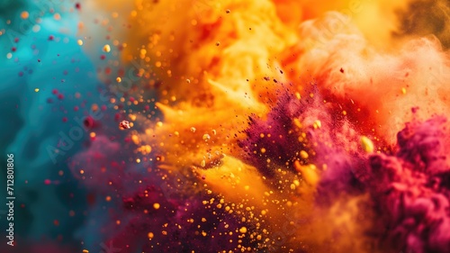 Explosion of colorful powders on a dynamic, vivid background