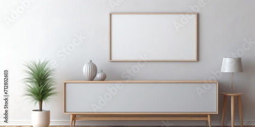 Modern frame display on grey sideboard.