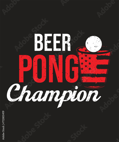 Beer pong champion design with beer cup and vintage grunge effect