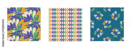 Trendy vector floral pattern set with organic botanical shapes. Modern bold summer flower print, design collection in scandi style.