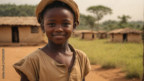 Bambina sorridente in un villaggio nelle campagne dell'Africa centrale photo