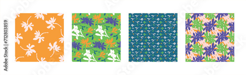 Trendy vector floral pattern set with organic botanical shapes. Modern bold summer flower print, design collection in scandi style.