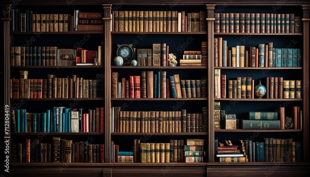 A vibrant collection of bookshelves displaying the shelf of intellectual knowledge A vibrant collection of bookshelves displaying the shelf of intellectual knowledge