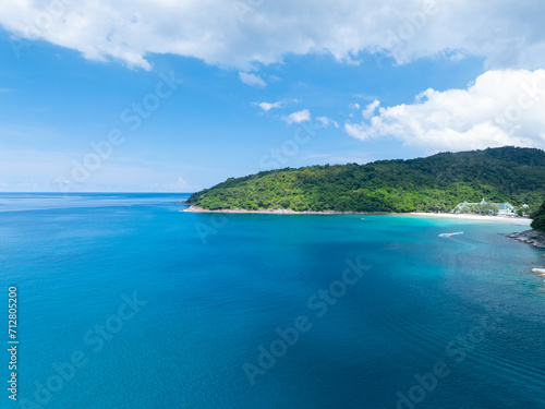 Tropical sea beach landscape blue sky white clouds background,Summer sea landscape background © panya99