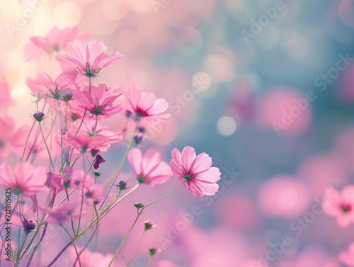 Pink Cosmos Flowers Dancing in the Dreamlike Glow of Sunset  © Stefan
