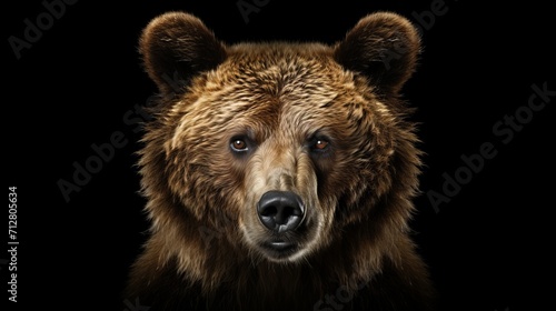 Majestic brown bear portrait isolated on black background, ideal for education and campaigns.