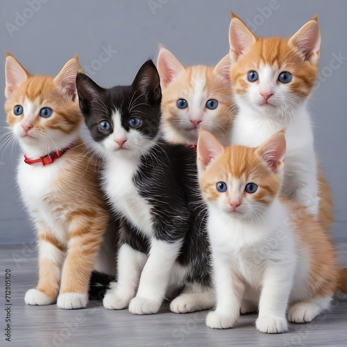 Different colored cat kittens, sitting beside each other on row. A group of different kitten © Antonio Giordano