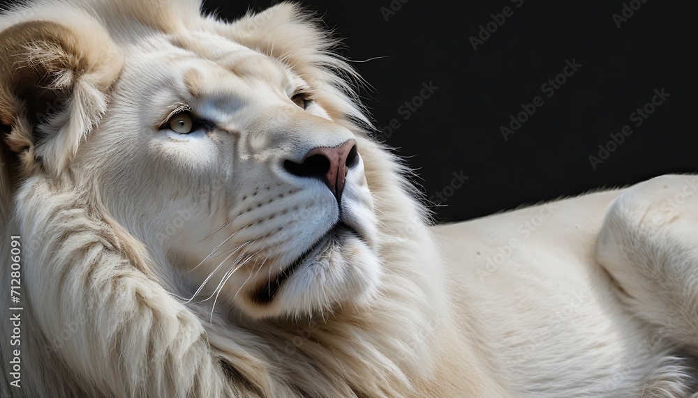 Magnificent lion king , portrait of majestic white lion on black background, wildlife animal