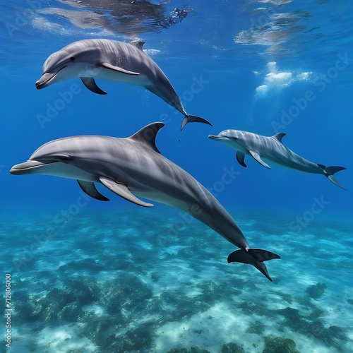 Group of dolphins in colorful underwater, ai generative.group of dolphins in colorful underwater © Antonio Giordano