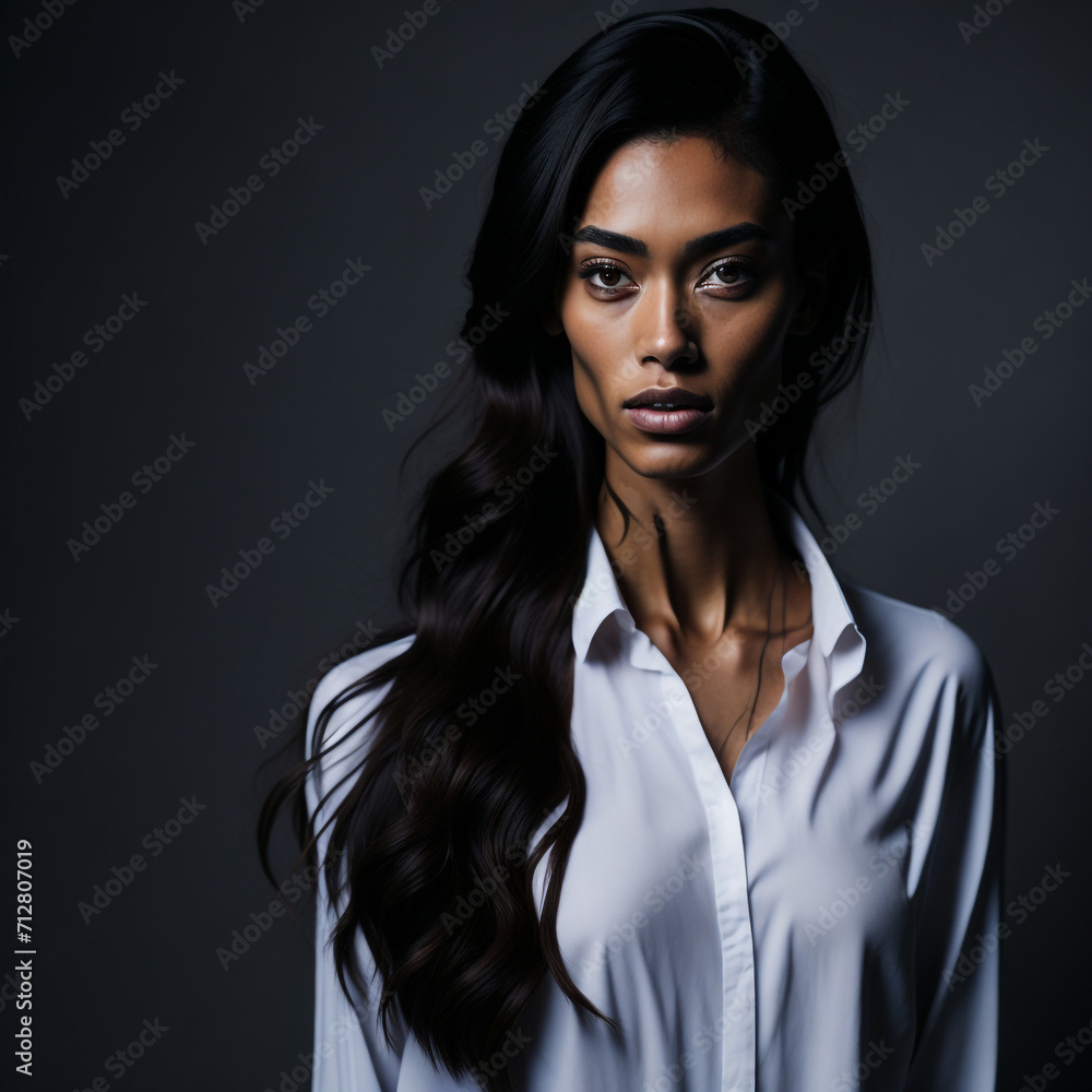 Proud, elegant black african american female model in her office wear clothing, beautiful