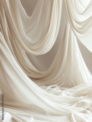 Sculptural Elegance: Flowing White Drapes Creating a Soft Textured Background