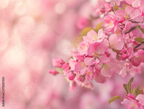 Soft Pink Spring Blossoms Aglow with Warm Light, Idyllic Cherry Bloom Radiance 