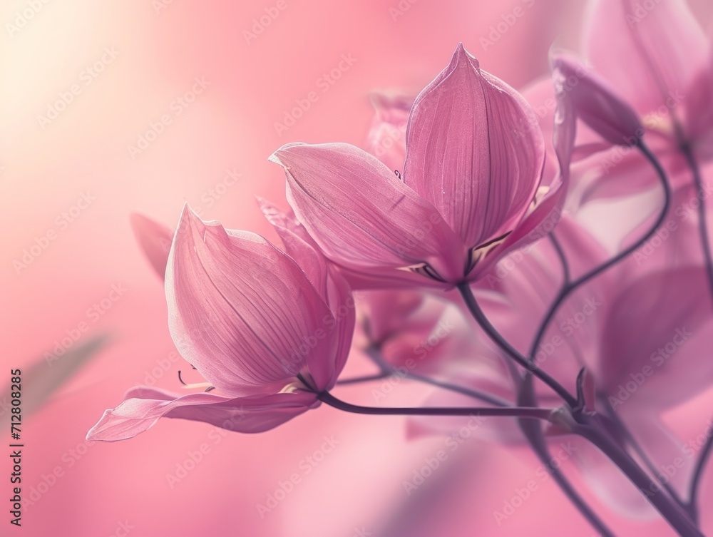 Fototapeta premium Delicate Pink Magnolia Blossoms Bathed in Soft Light with a Dreamy Bokeh Background