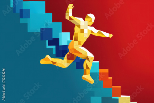 Dynamic Male Business Leader Running towards Success on Abstract Arrow Background