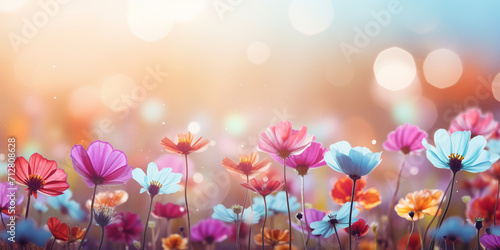 Nature floral background in early summer Colorful spring landscape with with flowers, soft selective focus Beautiful 3d color art of flowers.AI Generative
