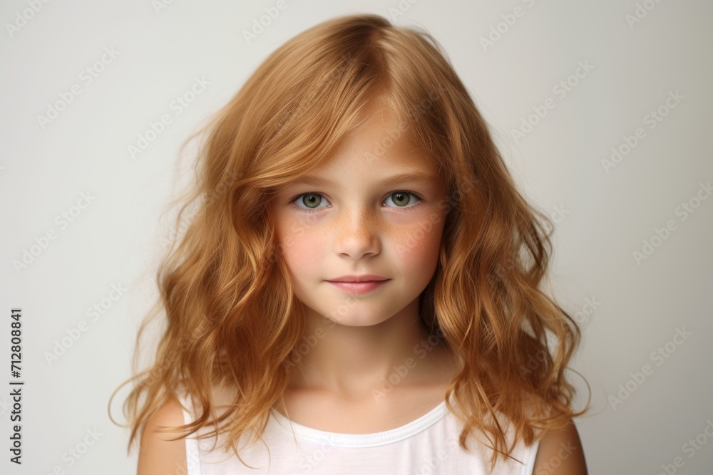 Portrait of a beautiful little redhead girl with long curly hair. Portrait of a beautiful little redhead girl with long curly hair.