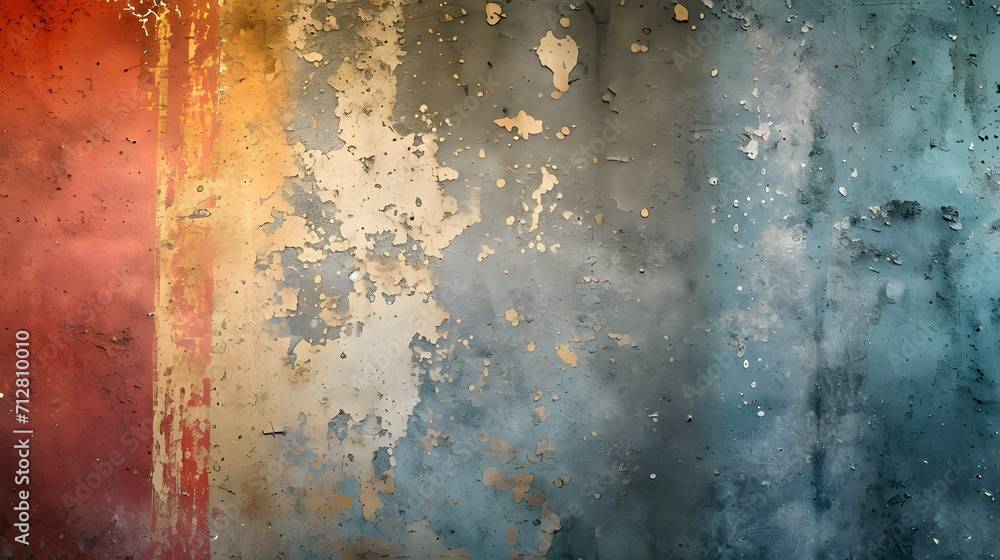 A vibrant and chaotic mosaic of rusty stains, bursting with color and abstract patterns, adorns the weathered wall A vibrant and chaotic mosaic of rusty stains, bursting with color and abstract patterns, adorns the weathered wall