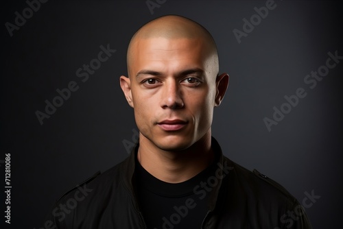 Portrait of a young man in a black shirt on a dark background © Iigo