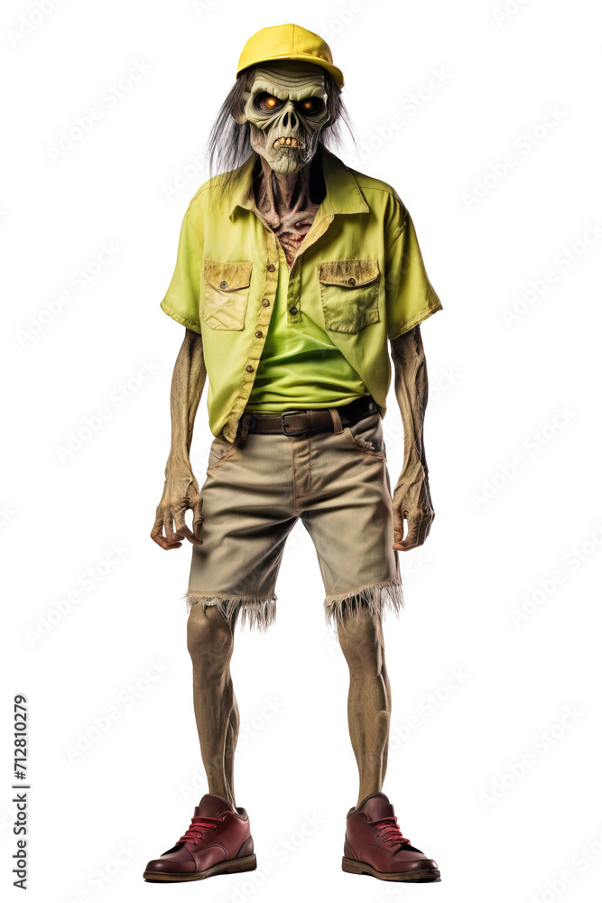 Full body image of zombie wearing summer outfit over white transparent background Full body image of zombie wearing summer outfit over white transparent background