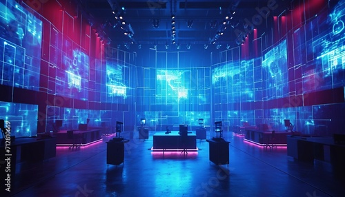 scene from a virtual event management setup, showcasing the technology, coordination, and creativity involved in organizing successful virtual events, AI photo