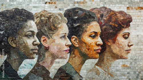 Portraits of influential women throughout history, blending into a mosaic that tells the story of women's progress.