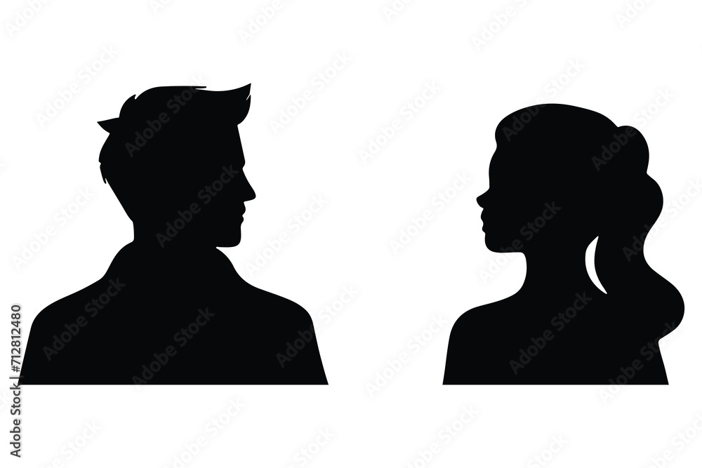 A vector illustration depicting male and female face silhouettes or icons, serving as avatars or profiles for unknown or anonymous individuals. The illustration portrays a man and a woman portrait.