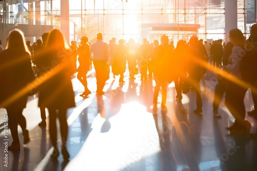 A high-key image of a bustling scene at a business networking conference