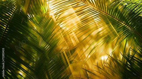 Nature s delicate masterpiece shines in the warm sun  as the vibrant palm leaves dance in a mesmerizing display of amber hues