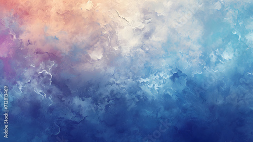 A vibrant painting captures the serene beauty of a blue and white cloud, inviting viewers to get lost in its ethereal allure
