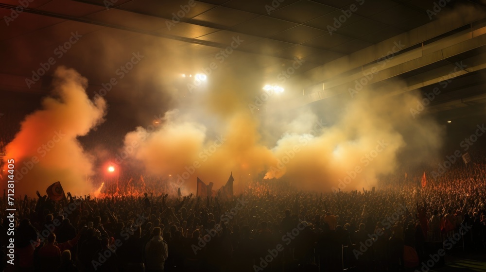 As the music reaches a , the smoke machine unleashes a burst of fog, intensifying the energy in the packed stadium.