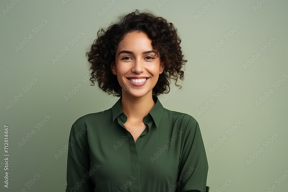 Portrait of smiling young african american woman in green shirt Portrait of smiling young african american woman in green shirt