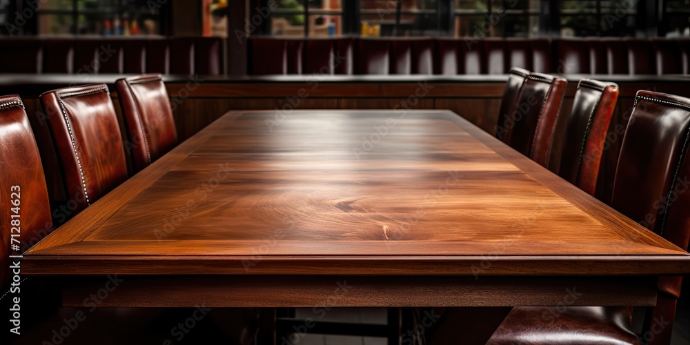 Large, brown restaurant table.
