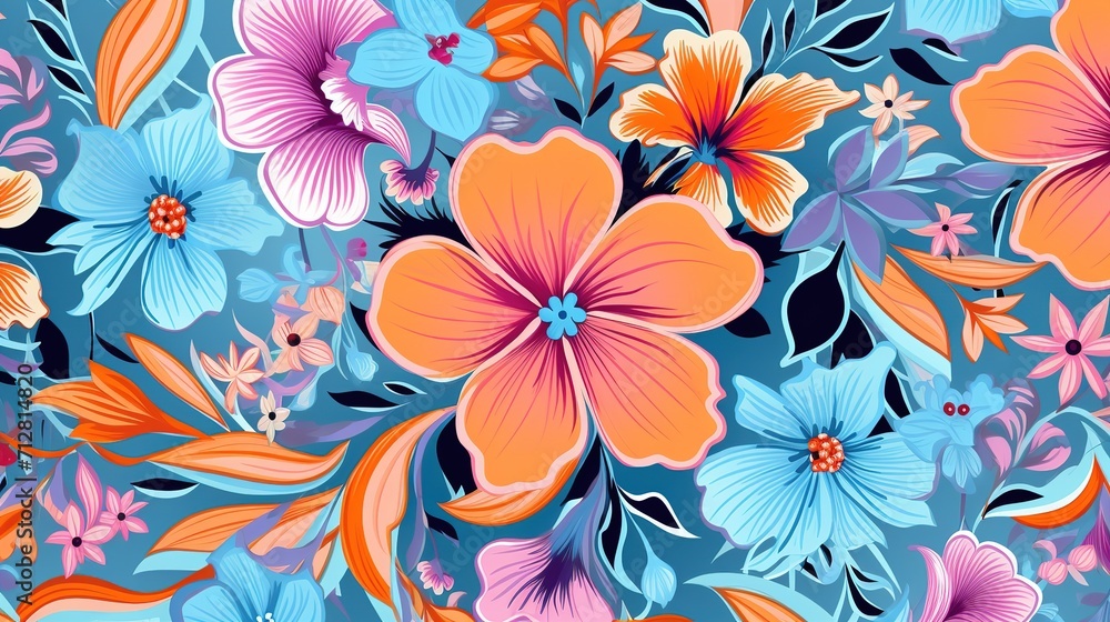 pink blue and orange vector flowers bunches with seamle, generative ai pink blue and orange vector flowers bunches with seamle, generative ai