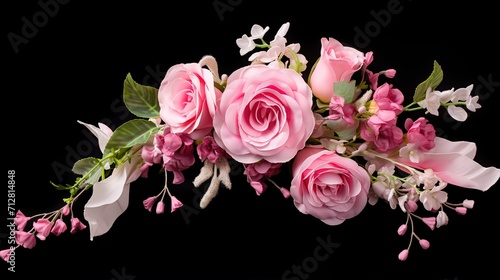 Pink rose and eustoma flowers in a corner floral arrang, generative ai photo
