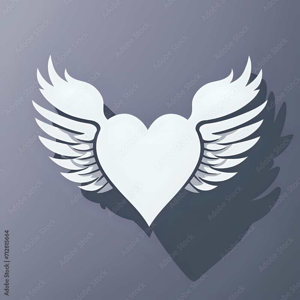 Fototapeta premium angel wings with heart or heart with wings or winged heart icon or heart with wings or heart and wings. love eith wings or loves and wing