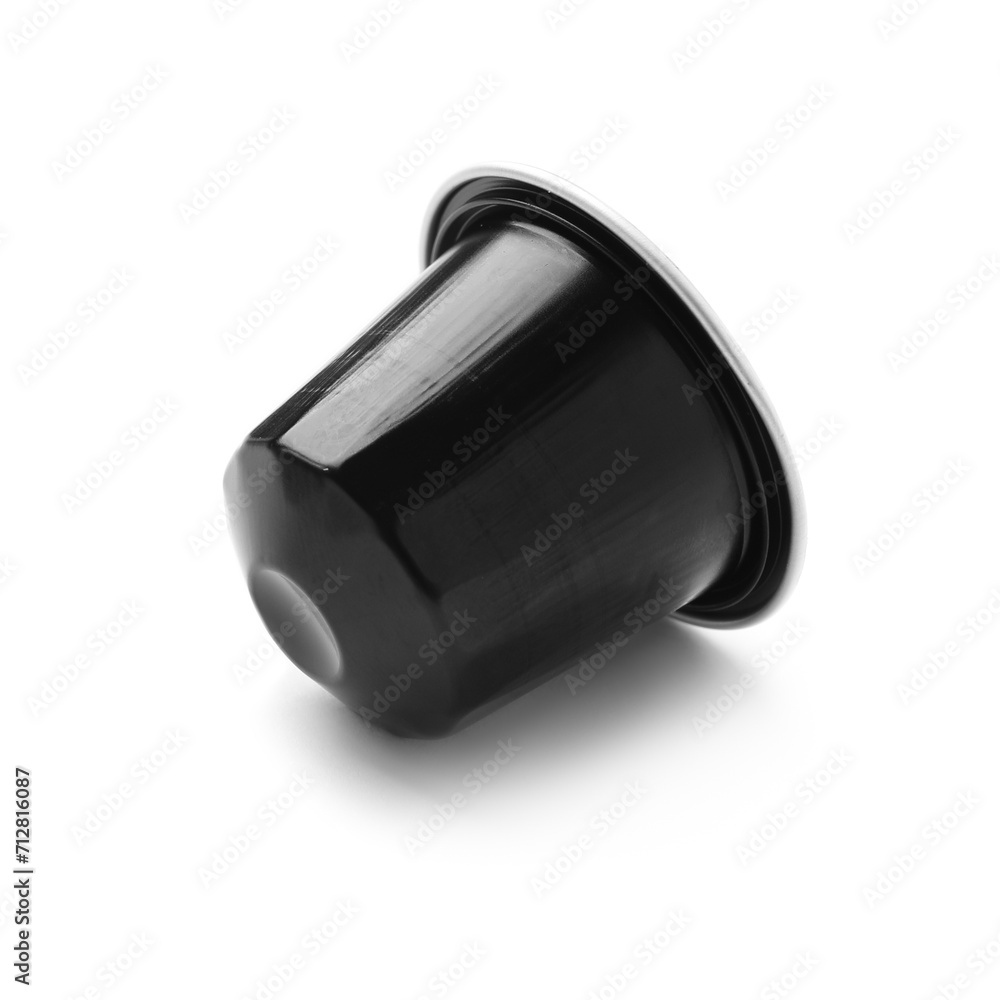 One plastic coffee capsule isolated on white One plastic coffee capsule isolated on white