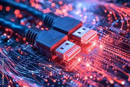 Close-up of glowing fiber optic transmission, symbolizing high-speed internet connectivity