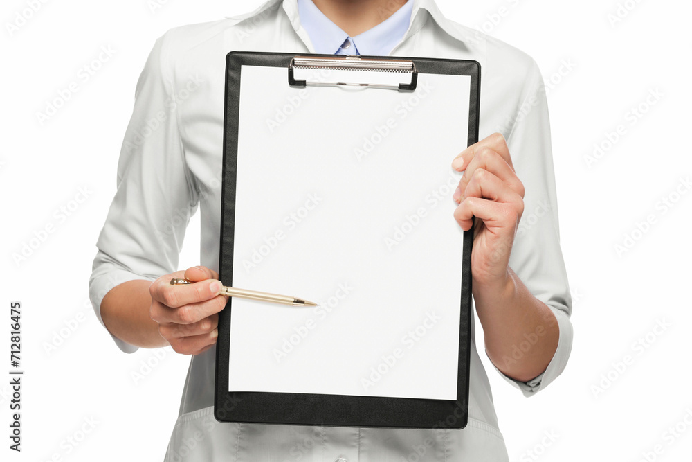 Ophthalmologist pointing at vision test chart on white background, closeup Ophthalmologist pointing at vision test chart on white background, closeup