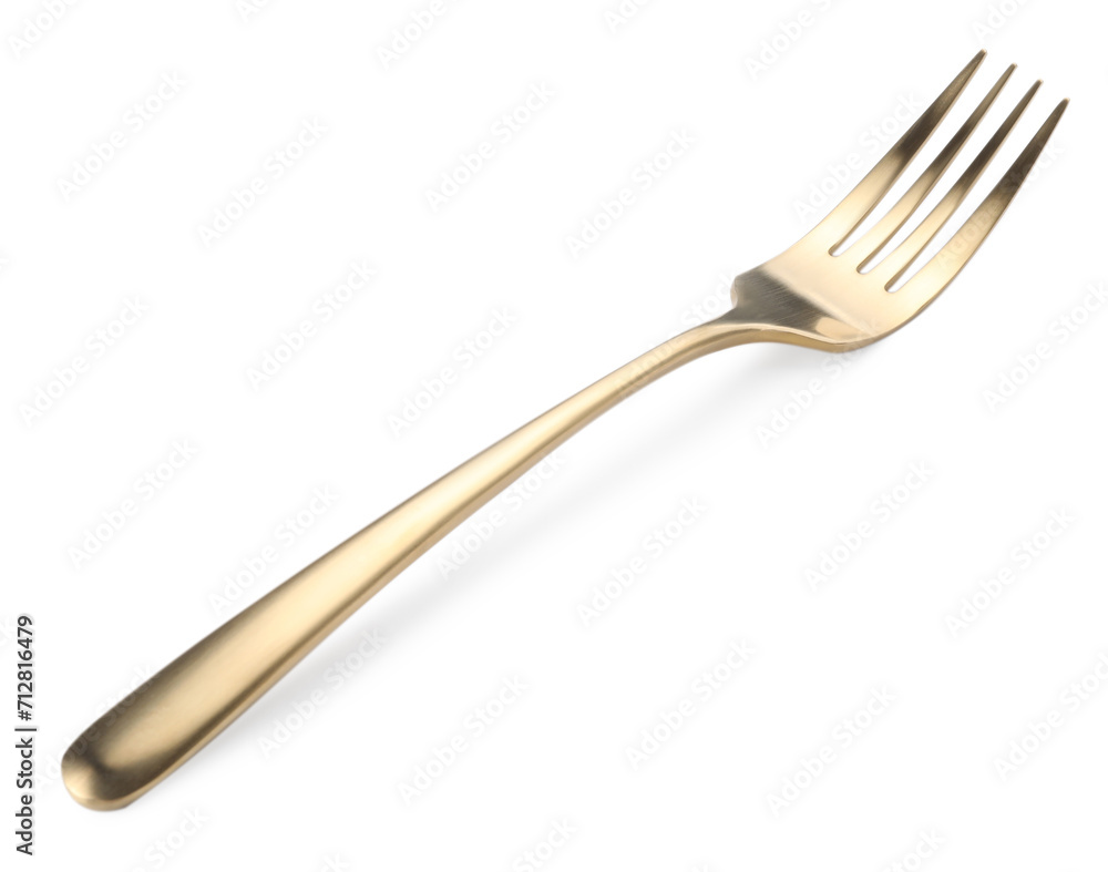 One shiny golden fork isolated on white One shiny golden fork isolated on white