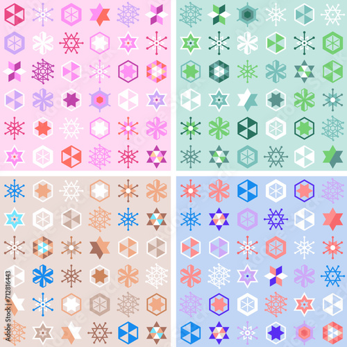 gemoetric hexagonal snowflakes pattern - 4 colour variants